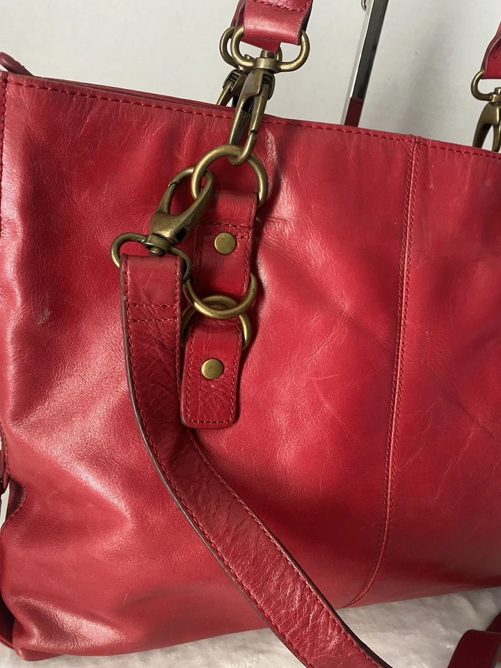 Bolso Bandolera Perlina NY Vintage Cuero Rojo Hobo Hombro Grande Foto 2 de 4