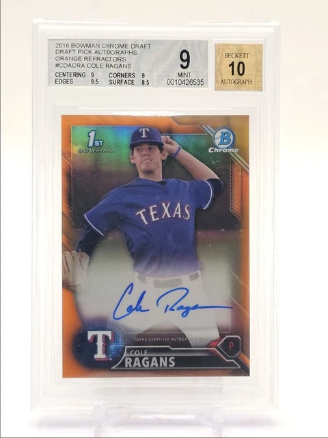 Cole Ragans 2016 Bowman Chrome Draft 1st Orange Auto /25 BGS 9 Q1314
