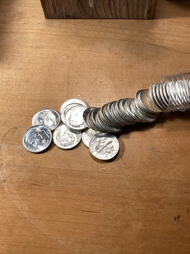 Beautiful Pristine Roll Of BU 1964 Roosevelt Silver Dimes. Maybe Mixed Mints?