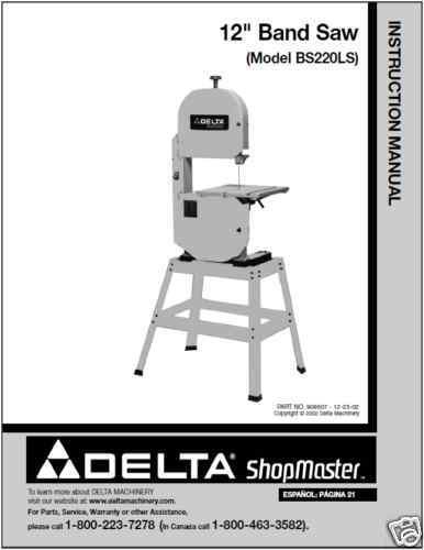 Delta 12" ShopMaster manuale istruzioni seghetto a nastro modello BS220L - Foto 1 di 2