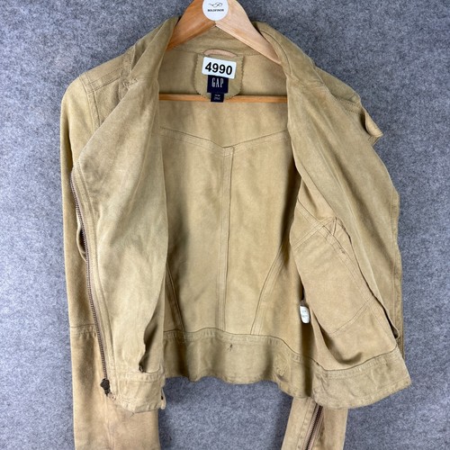 Gap Calf Split Suede Leather Jacket Womens Medium Beige Asymmetrical Zip Pockets - Bild 11 von 12