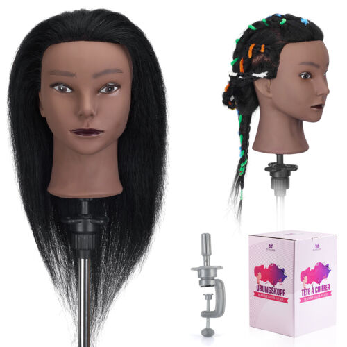 100% Real Hair Training Head Salon Styling Hairdressing Mannequin Doll Clamp UK - Picture 2 of 42