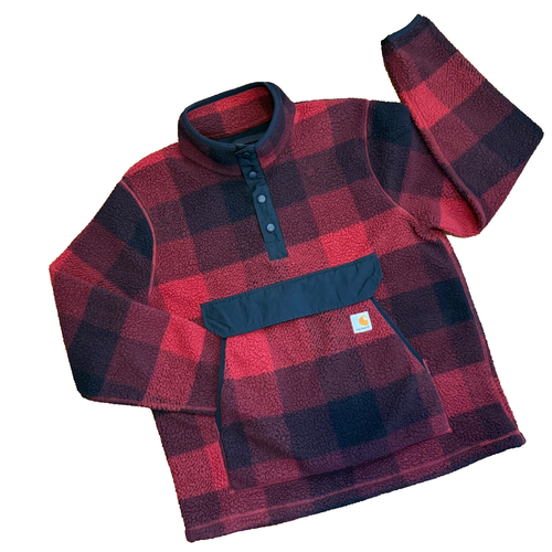 Carhartt Medium Sherpa Fleece 1/4 Snap Pullover #104991-M rot kariert Relaxed Fit