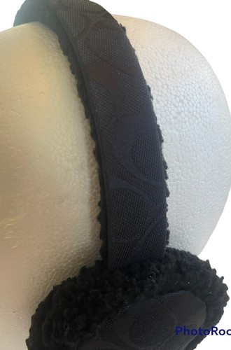 COACH Black Signature Shearling Logo Ear Muffs Detachable Earphones With Box $98 - Picture 3 of 15