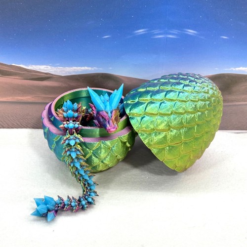 Glow in the Dark Drache mit Ei, 3D-gedrucktes dreifarbiges Gelenkdrachenspielzeug - Bild 6 von 39
