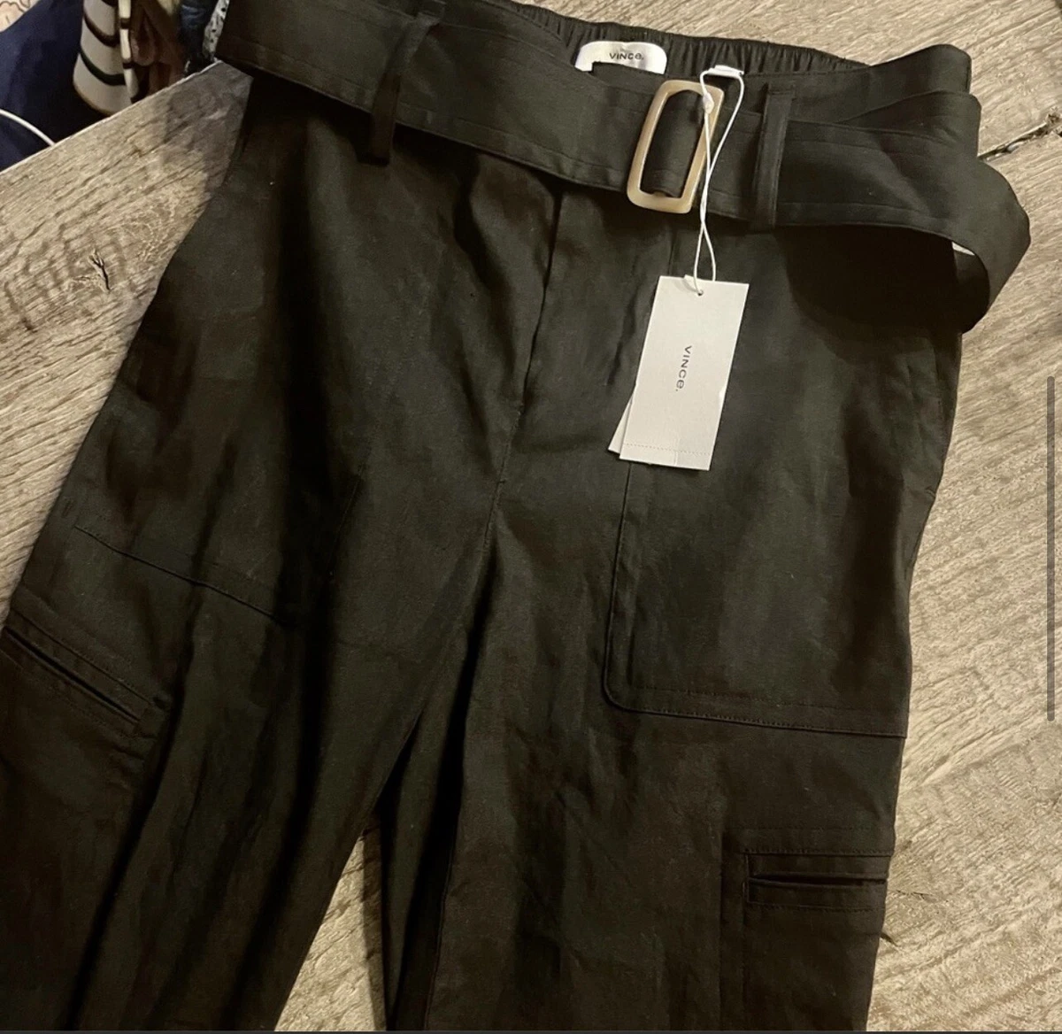 Vince Belted Linen Blend Pants in Black. NWT. Size XS. Retail