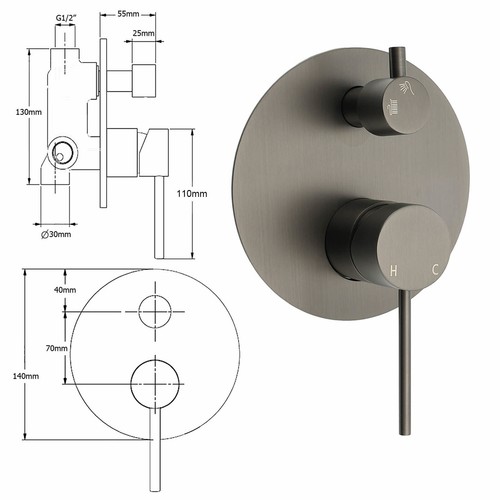 KYLINS Gun Metal Shower Set Basin Mixer Spout Kitchen Sink Tap Grate Rail Hook - Picture 71 of 258
