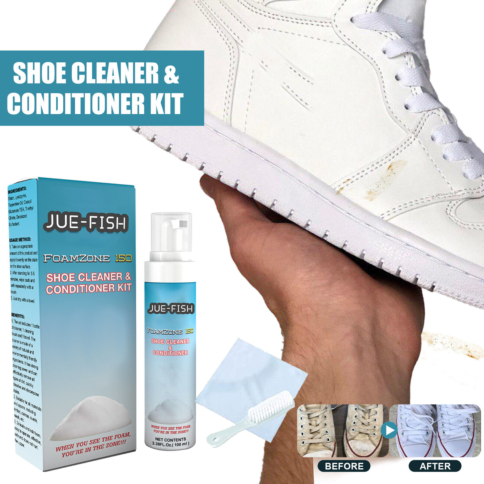 FZ150 Shoe Cleaner, Foamzone 150 Shoe Cleaner & Conditioner Kits 100ml