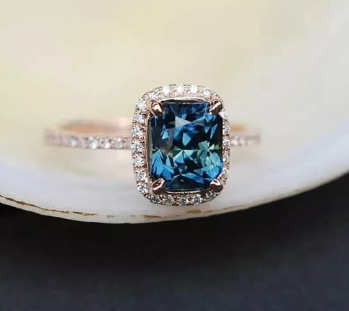 2Ct Cushion Lab-Created London Blue Topaz Engagement Ring 14K Rose Gold Plated