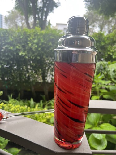 Agitatore Margarita o Martini soffiato a mano rosso/arancione con mescolanza rosso/arancione - Foto 2 di 4