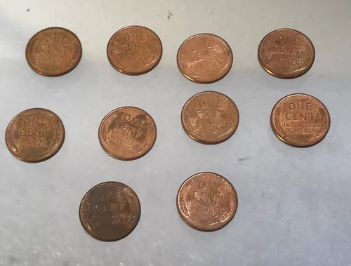 1956 D Lincoln Wheat Cent Penny Set of 10 Coins - Picture 6 of 10