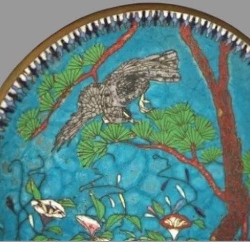 Antique Japanese Meiji Cloisonné Enameled Plate with Flowers & Bird C1920s - Picture 12 of 12