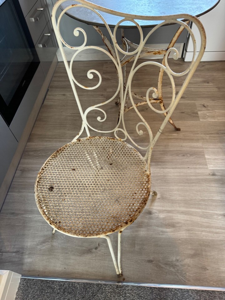 Vintage Wrought Iron Garden Set With 2 chairs and a table eBay