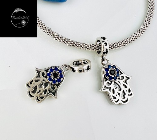 Sterling Silver 925 Charm Lucky Hamsa Evil Eye Pendant Dangle Friend Family Wife - Picture 9 of 12