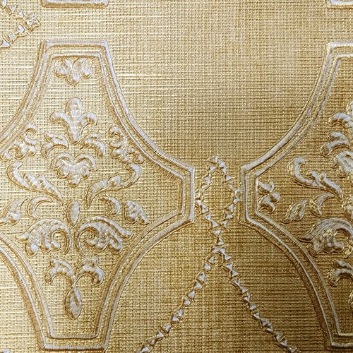 Embossed Yellow Gold metallic lattice damask faux grasscloth textured Wallpaper - Picture 11 of 12