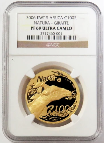2006 EWT GOLD SOUTH AFRICA PRIVY 282 MINTED 100 RAND GIRAFFE NATURA NGC PF 69 UC