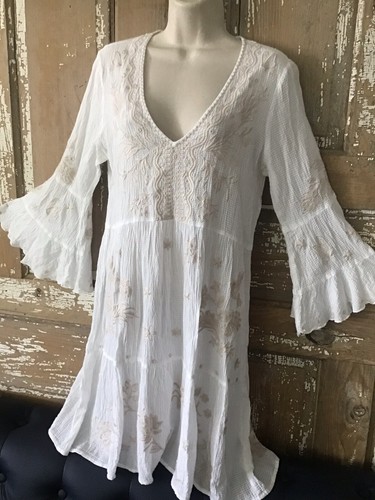 Johnny Was Dress Tone On Tone Ivory Embroidered Size Small Bell Sleeve - 第 9/23 張圖片