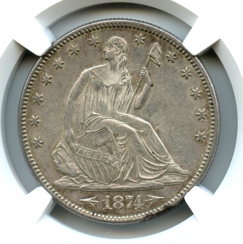 1874 Large Arrows WB102 Liberty Seated Half Dollar, NGC AU58