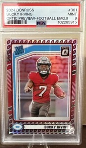 2024 Donruss Optic Rated Rookie Preview Football Emoji Bucky Irving PSA 9