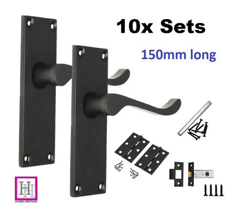 Door Handles Matt Black Lever Latch Door Pack Victorian Scroll - 150mm x 43mm - Picture 30 of 32