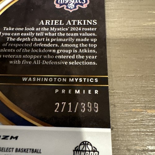 2024 WNBA Panini Select Premier Red & Blue Prizm Ariel Atkins 271/399 Mystics - Picture 3 of 3