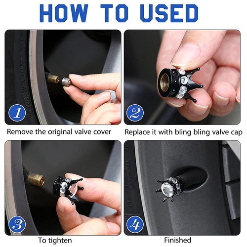 Silver Crown Purple Diamond Car Tire Tyre Valve Dust Caps Covers Set 4 W7S3 - Picture 10 of 15