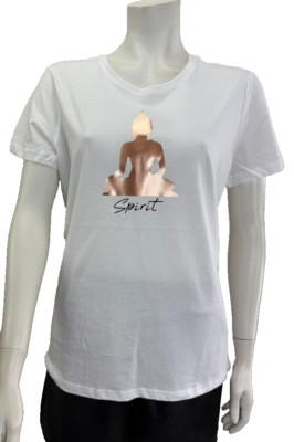 Gather Clothing weiß Motto-Shirt T-Shirt V-Ausschnitt Druck Buddha Spirit 38
