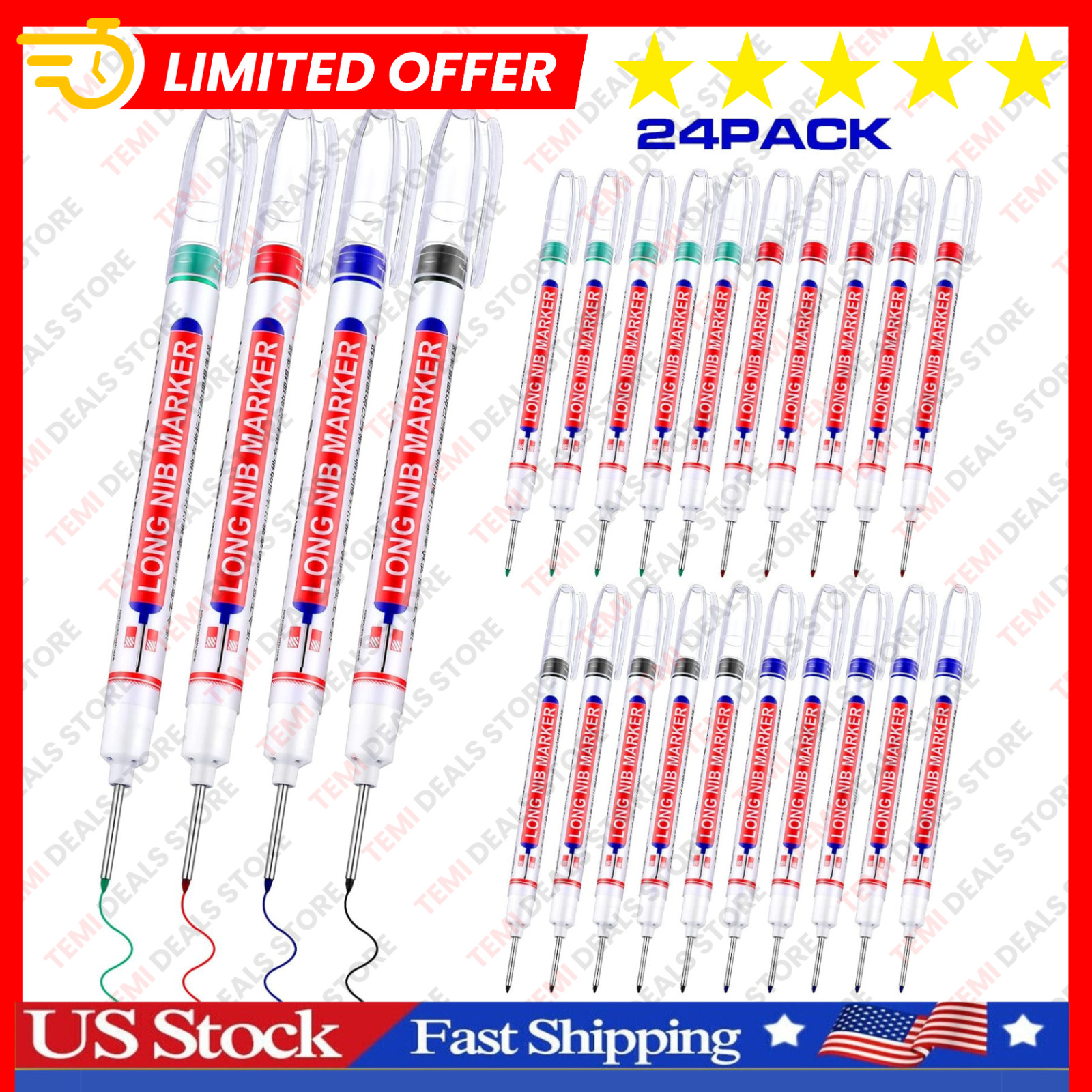 24Pcs Multi-Purpose Deep Hole Marker Pens Long Deep Nib Markers 20Mm Long Head**