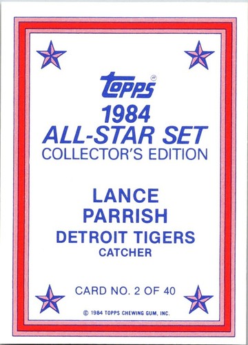 1984 Topps - Mail-In Glossy All-Star Collector's Edition Lance Parrish #2 - Picture 2 of 2