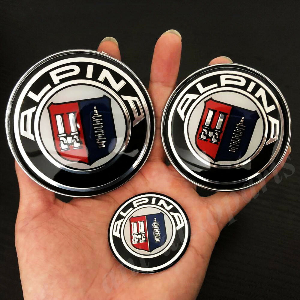 3pcs Alpina Logo Hood Trunk Steering Wheel Center Cap Emblem Badge