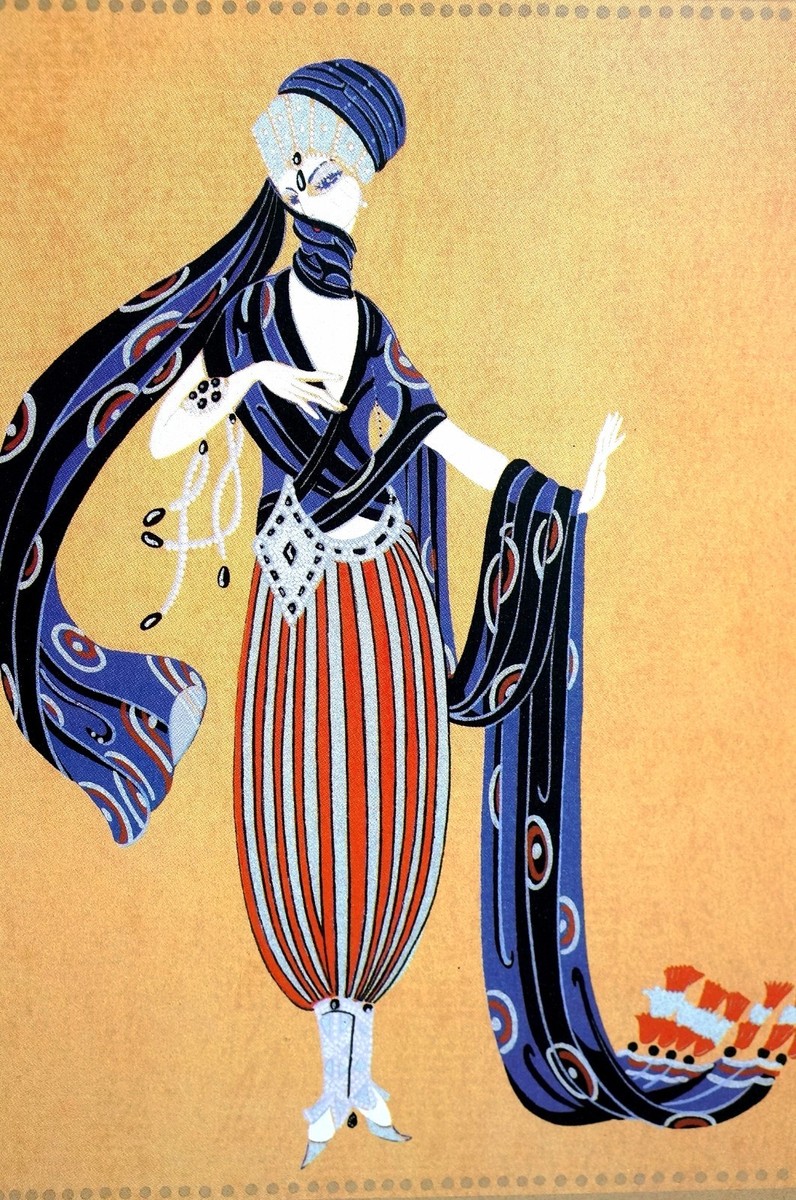 ERTE アートプレート 女性イラスト Erte Matted Print 1982 SCHEHEREZADE Oriental Harem Dancer Art Deco