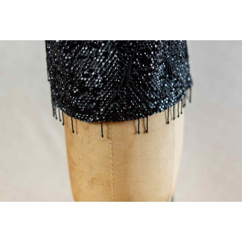 Vintage 60s Sleeveless Beaded Black Black Sequin Fringe Blouse, Flapper, Med - Picture 6 of 11