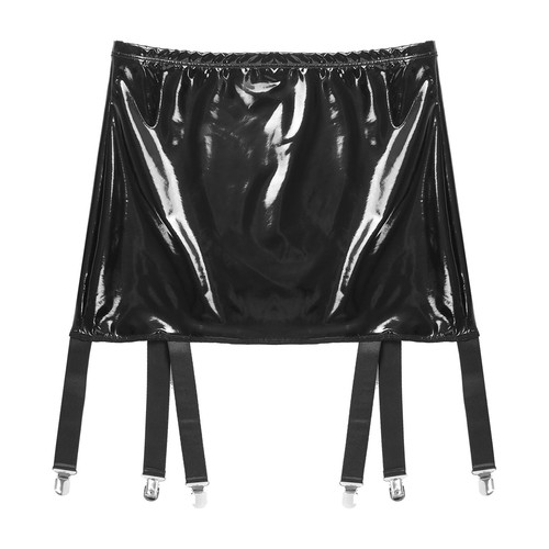 AU Sexy Women PVC Leather Mini Skirt with Garter Belt Metal Clips for Stockings - Picture 12 of 58
