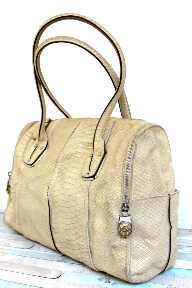 Lrg B.MAKOWSKY ЗМЕЯ БЕЖЕВЫЙ ЗОЛОТОЙ ПОДЛИННЫЙ ЗАМШЕВЫЙ ЧЕХОЛ СУМКА С КОРОТКИМИ РУЧКАМИ НАПЛЕЧНАЯ СУМКА ДАМСКАЯ СУМКА - Изображение 2 из 4