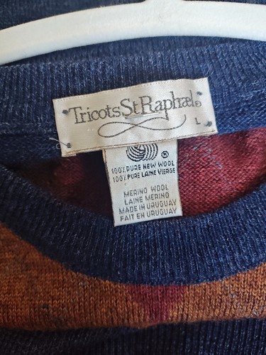 Tricots St. Raphael MERINO wool sweater men's LARGE multi color Argyle - Picture 3 of 3