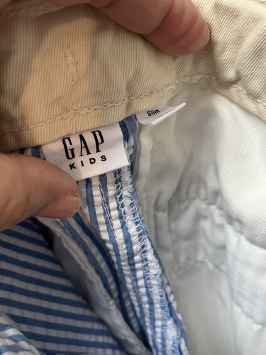 Gap Seersucker Blue & White Shorts Boys Sz 14 Slim Adjustable Waist Preppy Flat - Picture 5 of 6