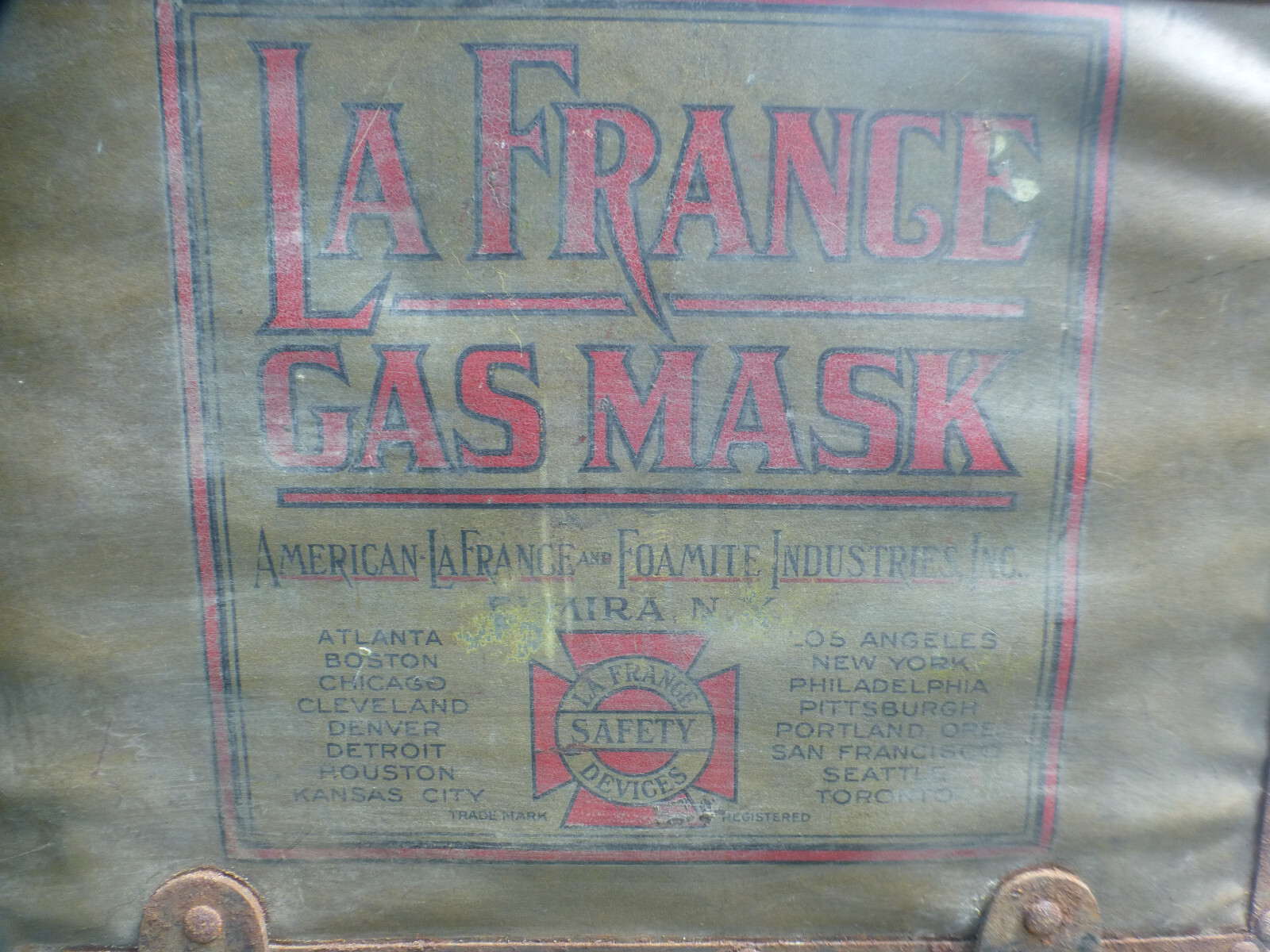 Antique American LaFrance Gas Mask Box & Instructions Firetruck *ONLY