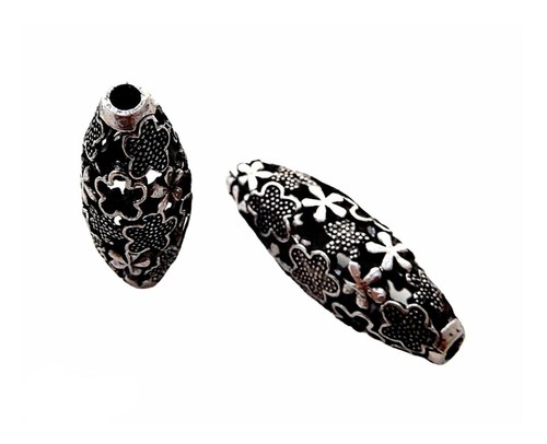 2 Big Dark Patina Tibetan Silver Hollow Flower Oval Focal Renaissance Beads - Picture 1 of 2