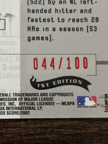 2002 Fleer Box Score Mini First Edition Foil Barry Bonds /100 RARE HARD TO FIND - Picture 3 of 3