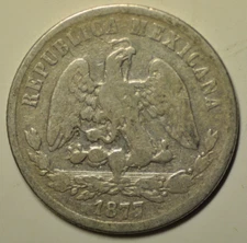 mw21230 Mexico Silver 50 Centavos 1877 Go S Guanajuato  Mintage:76,000  KM#407.4