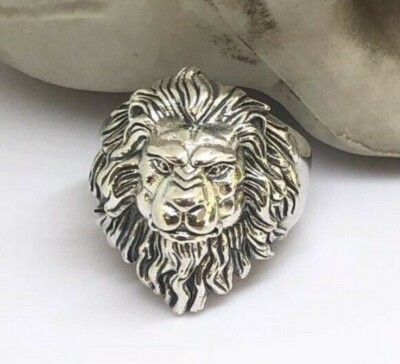 アクセサリー vintage silver925 LION head ring Lion Head Ring Genuine Sterling Silver 925 Oxidized Face