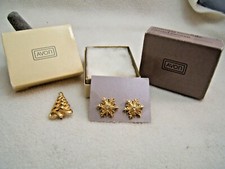 Vintg Avon Christmas Tree Pin Snowflake Earrings Gold Tone Excellent Orig Boxes