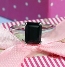 Black Onyx Ring Minimalist Delicate Stacking 925 Sterling Silver Simple Promise 