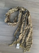 ANIMAL PRINT Scarf Brown Gold Metallic Fringe Wrap Shawl Zebra Viscose New