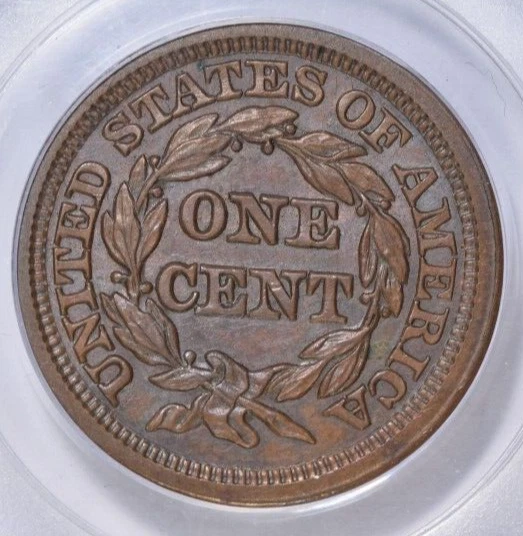 1847 CABELO TRANÇADO CENTAVO GRANDE ~ GOLPE AFIADO OGH PCGS AU58! - Imagem 4 de 4