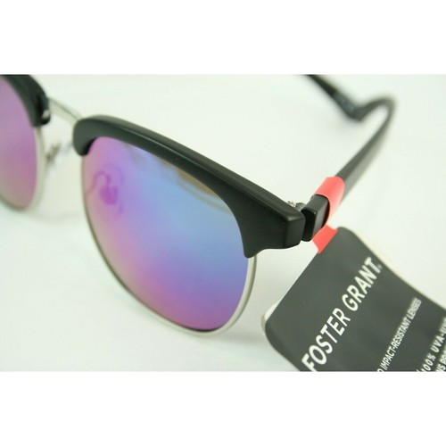 Foster Grant Max Block Mens Sunglasses Black Silver Frame Blue Mirrored Lens Nwt - Picture 5 of 8