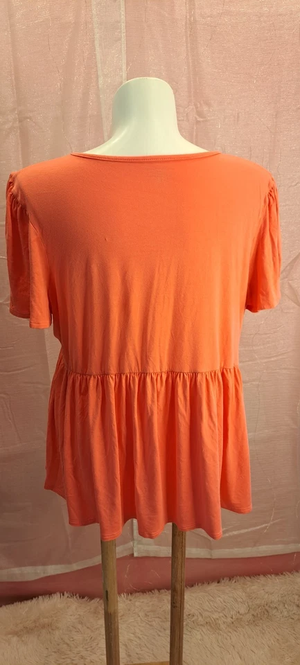 Blusa Lane Bryant Mujer Naranja Rayón Cerradura Encaje Manga Corta Talla 18/20 Foto 4 de 4