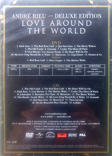 ANDRE RIEU: Love Around The World (DVD & CD Deluxe Edition) Live Concert + Music - Picture 2 of 9