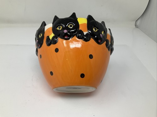 Halloween Black Cat Collection Orange Jar Candy Bowl Decoration - Picture 8 of 8