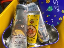 L'Occitane 3 pcs Hand Cream in Tin. Cherry Blossom Golden Latte